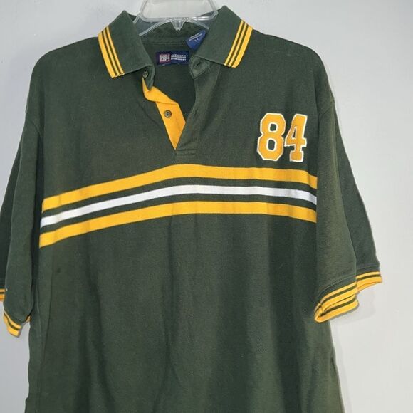 Faded Glory Polo Shirt Men's M Green with Yellow White Stripe #84 on Chest - Picture 2 of 8